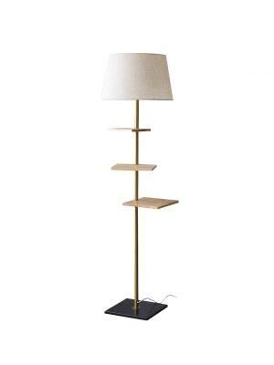 Shelf Wood Custom Floor Lamp with Fabric Shade for Indoor Decoration