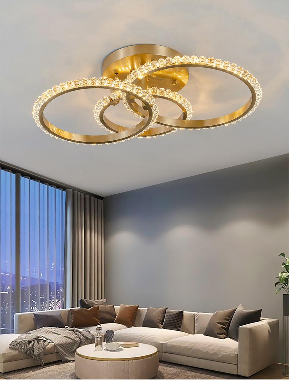 Simple Crystal Ceiling Light for Living Room LED Gold Circles Ring Chandelier Lamp (WH-CA-72)