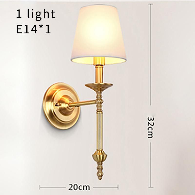 Noble Copper Wall Lights with Fabric Shade for Bedroom Hallway Gold Luxury Brass Wall Sconce (WH-OR-82)