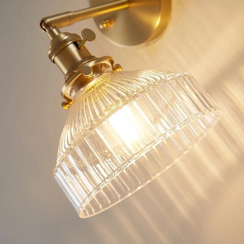 Nordic Postmodern Bedroom Bedside Glass Wall Lamp Light Luxury Copper Lamp