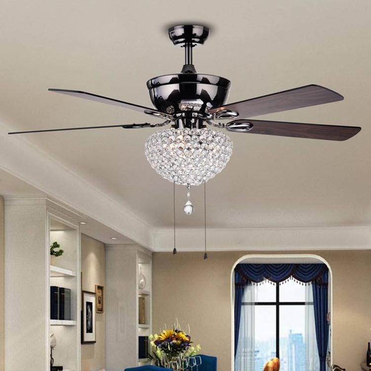 Fancy Hanging Design Crystal 52inch 5blade Silent Decorative Lighting Ceiling Fan with Remote Control Ceiling Fan Lamp