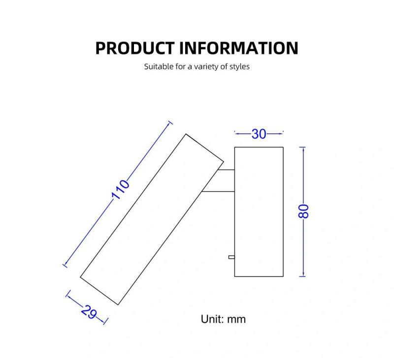 LED Light Modern Wall Lamp Rocker Switch Surface Mounted LED Wall Light Fixtures 2W 1201lm 2700K Hotel Home Lighting