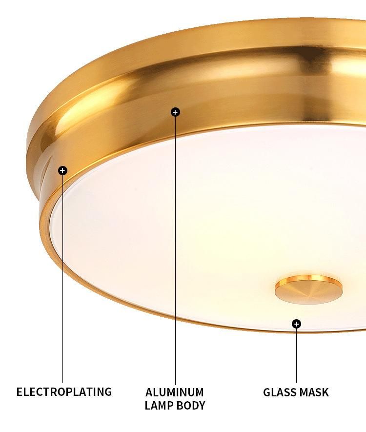 Modern Luxury Plated Gold Brown Round Iron Art Restaurant Porch Ceiling Light for Dining Room