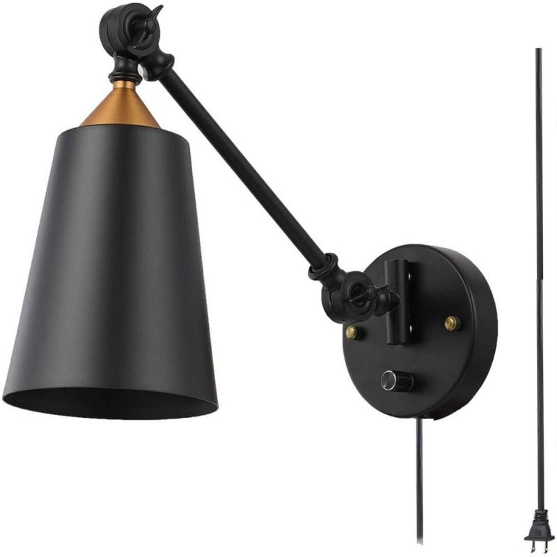 Industrial Plug in Wall Sconces with on off Switch Vintage Edison Swing Arm Wall Lamp Black Metal Shade Wall Light Fixtures