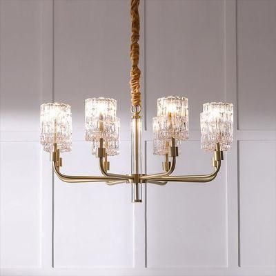 Simple Style Gold Pendant Light with Glass Shade and Middle Column