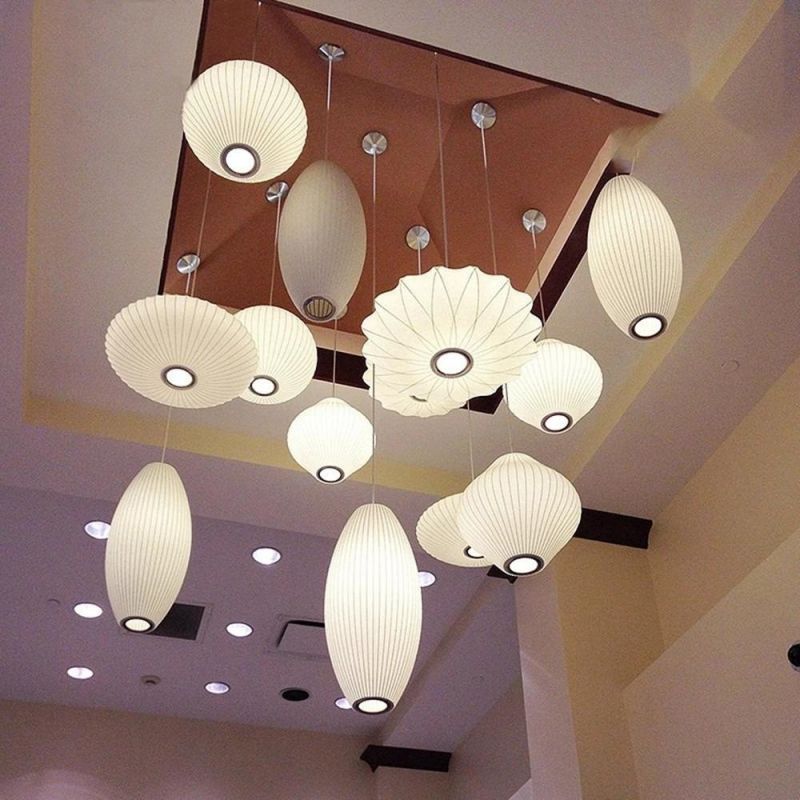 Bubble Saucer Lamp White Silk Cloth Pendant Light Dining Room Clothing Shop Cloth Restaurant Pendant Hanging Lamp