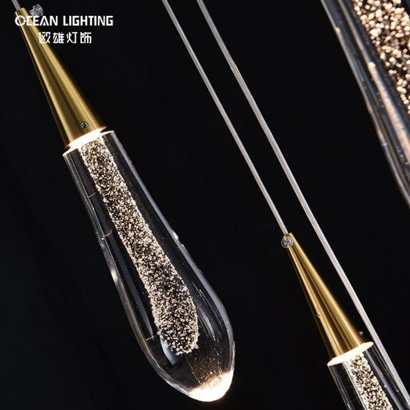 Long Water Drop Warm Lighting 3000K Metal Crystal 5*3W Chandelier