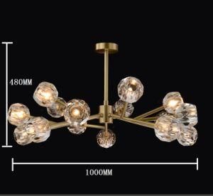 Brass Hall Modern LED Pendant Light Copper Flower Arm Crystal Shade Pendant Chandelier Light