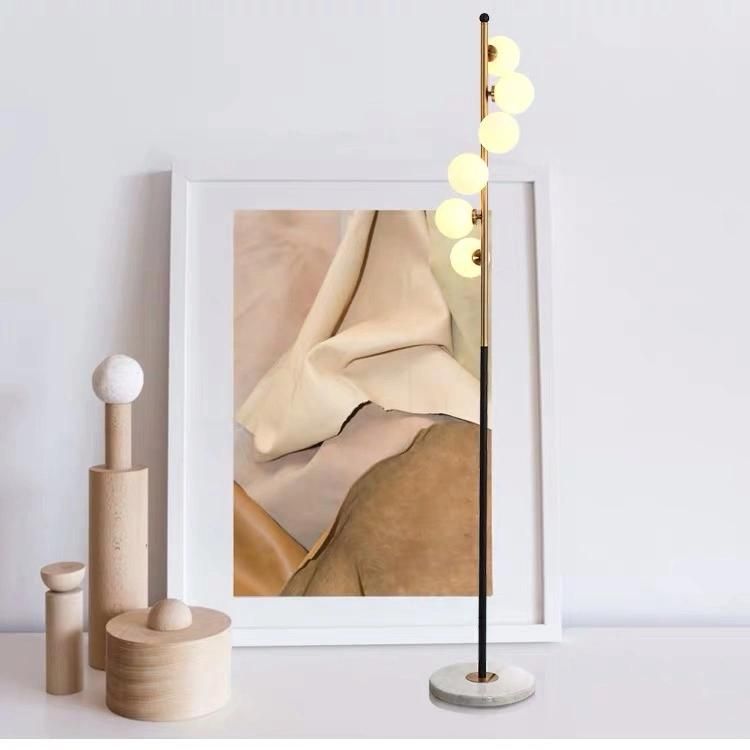 Nordic Design LED Creative Bedroom Living Room Lights Study Simple Post Floor Lamp with Modern Flexible 6 Lights Simple Indoor Floor Lamp Glass Ball