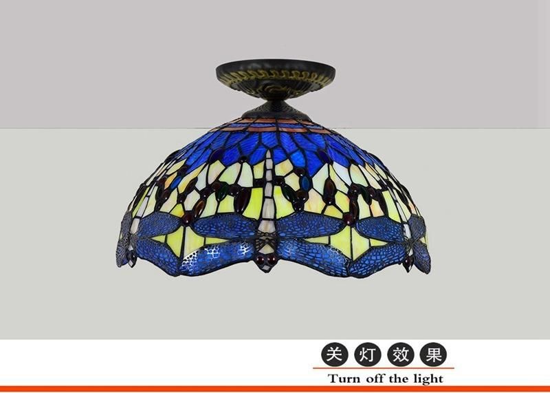 40cm European Blue Dragonfly Tiffany Stained Glass Restaurant Bedroom Aisle Corridor Ceiling Lights (WH-TA-14)