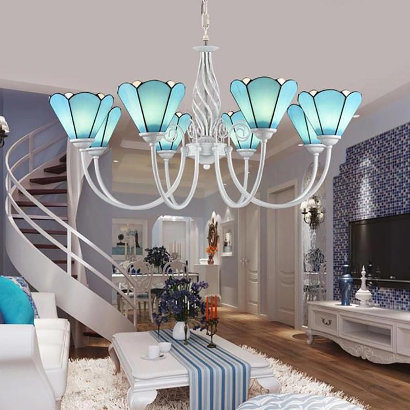 Mediterranean Pendant Lamp European Style Wrought Iron Lamp Glass Tiffany Lighting