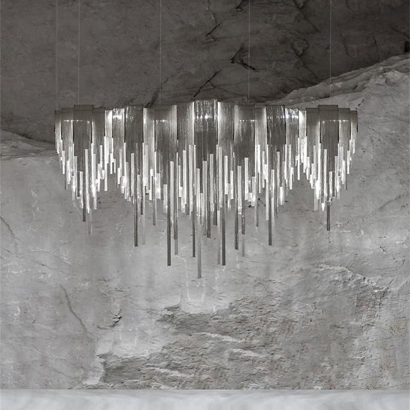2022 Modern Restaurant Lamp LED Hotel Crystal Chandelier Luxury Home Pendant Light Contemporary Oval Aluminum Chain Chandelier