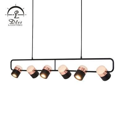 6 Lights Adjustable Black Downward Lighting Long LED Chandelier