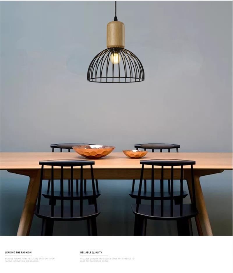 Fashion Simple Iron Wood Indoor Living Room Hotel Atmosphere Lamp Modern Chandelier LED Pendant Light