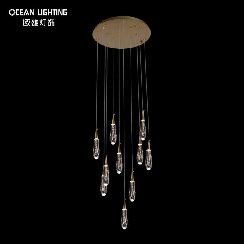 Long Water Drop Warm Lighting 3000K Metal Crystal 13*3W Chandelier