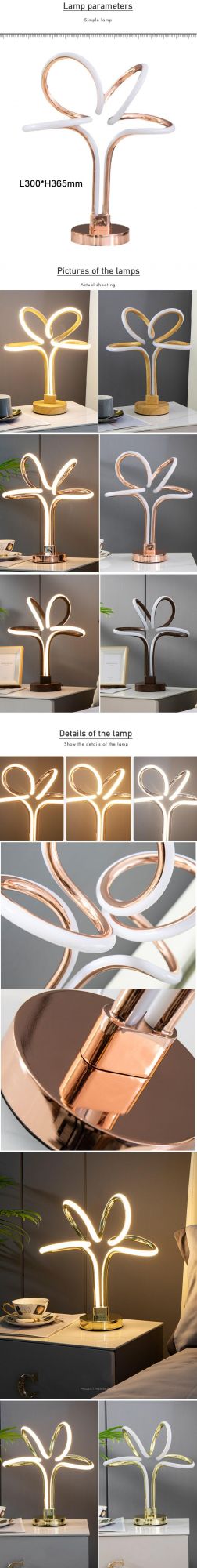 Home Bedroom Rose Gold Curved Modern LED Table Lamp