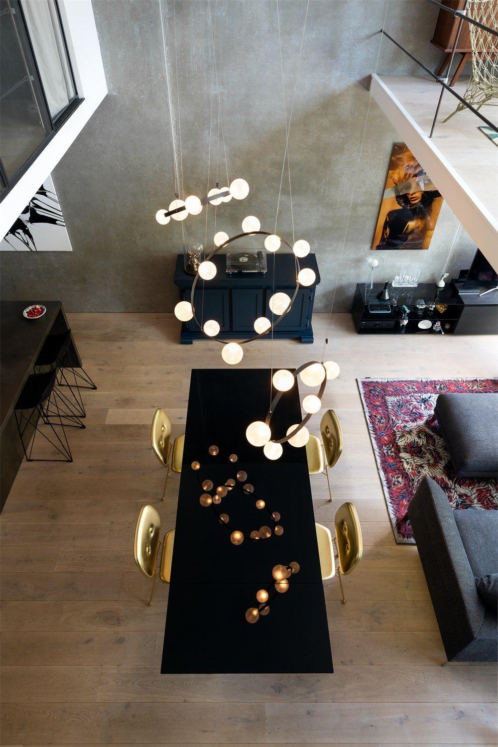 Nordic Simple Postmodern Style Milky White Glass Ball Brass Circle Chandelier for Dining Room