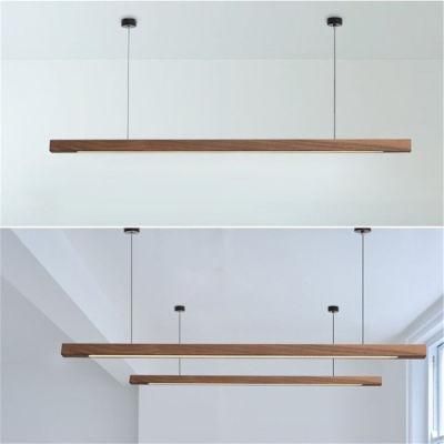 Modern Simple LED Long Strip Pendant Lights Restaurant Bar Office Hanglamp Dining Room Solid Wood LED Pendant Lamps
