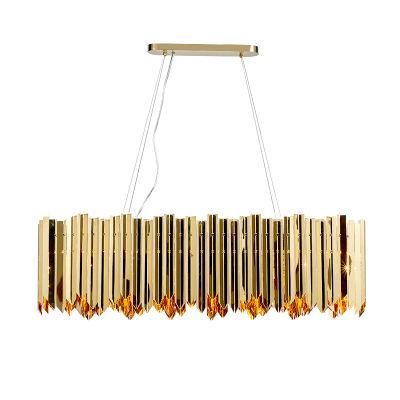 Modern Stainless Steel Rectangle Luxury Long Gold Crystal Long Strip Chandelier