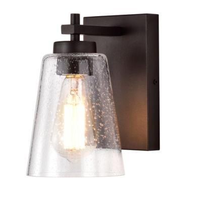 1 Light Bronze Clear Seeded Glass Bathroom Light Fixtures