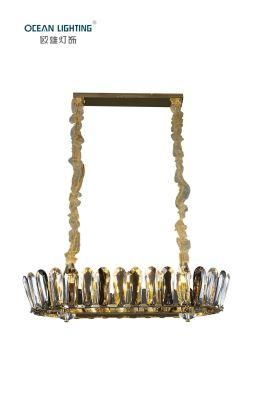 Golden Indoor Lighting Oval Long Metal E14X13 Crystal Chandelier Luxury