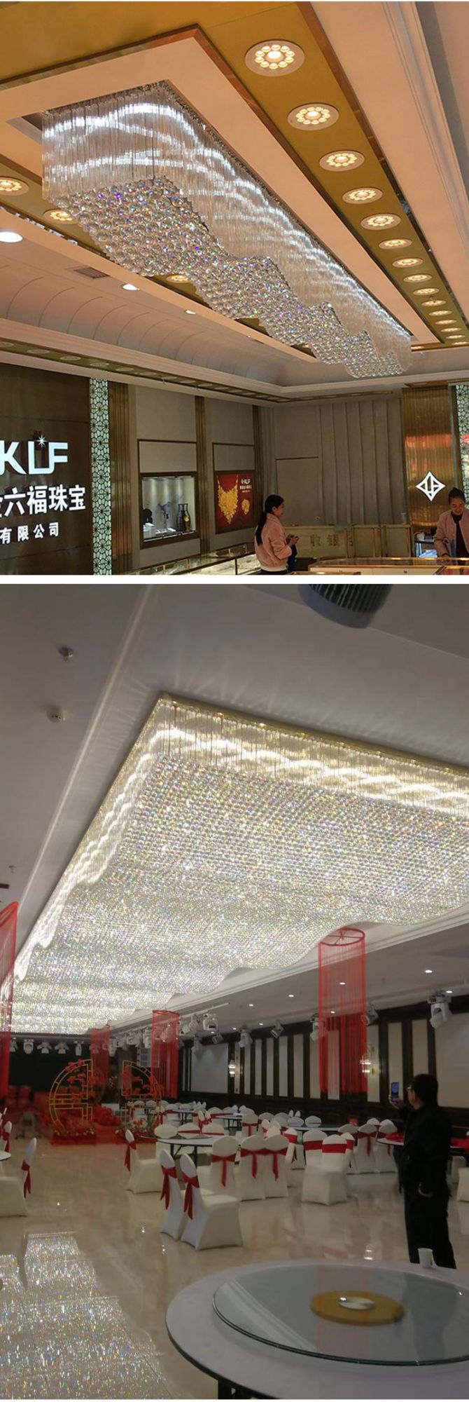 Professional Factory Banquet Hall Villa Department Large Luxury Glass LED Chandelier Ceiling Lamp