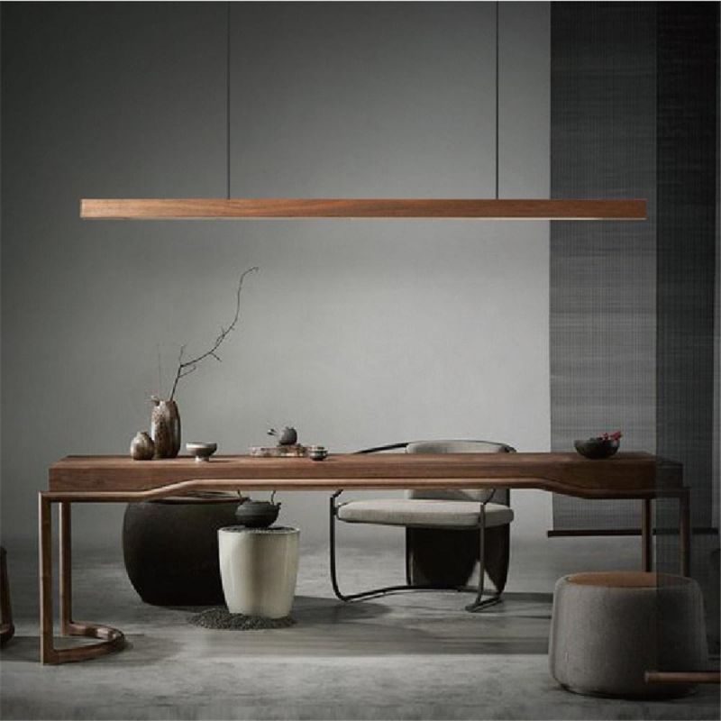 Modern Simple LED Long Strip Pendant Lights Restaurant Bar Office Hanglamp Dining Room Solid Wood LED Pendant Lamps