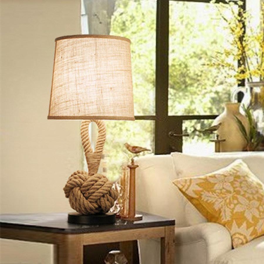 American Table Lamp Retro Rope Cloth Loft Art Bedside Lamp Bedroom Rope Table Light (WH-VTB-33)