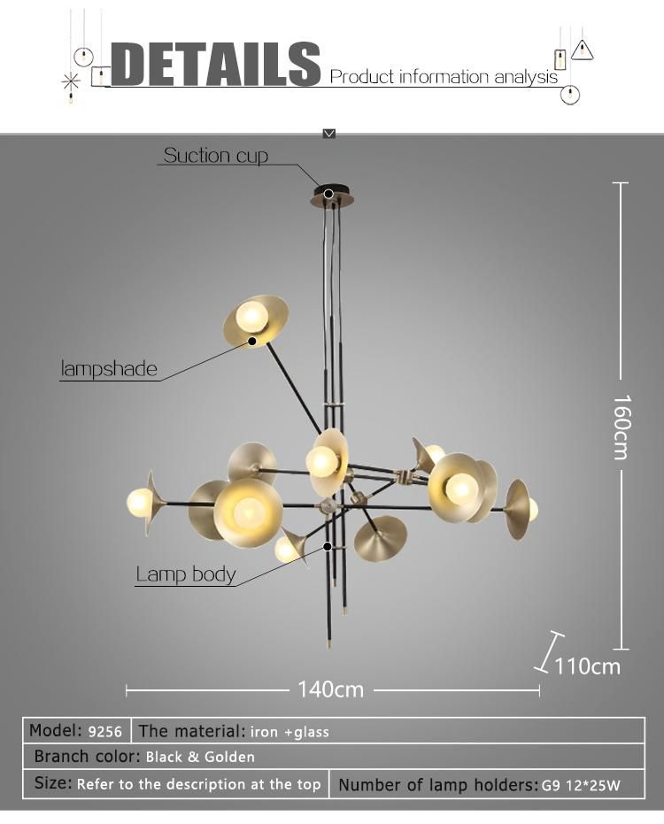 6 Lights Bronze Cover Glass Shade G9 Tree Chandelier