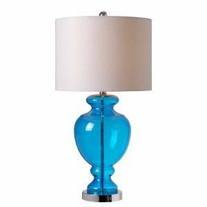 Blue Glass Hotel Table Lamp with Metal Base for Room Decor
