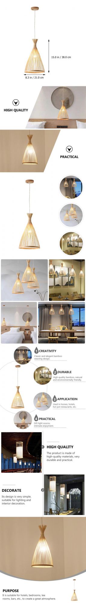 Classic Bamboo Chandelier Woven Bamboo Light Bamboo Hanging Lamp for Home Lampara Techo