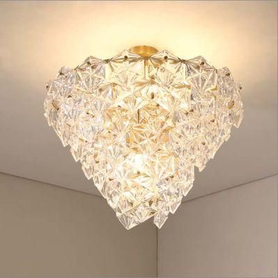 Conical Clear Glass Brass Ceiling Chandelier Lighting for Bedroom, Living Room