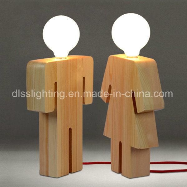 Modern Hotsale Room Table Lighting Wooden Girl Boy Shape Desk Lamp