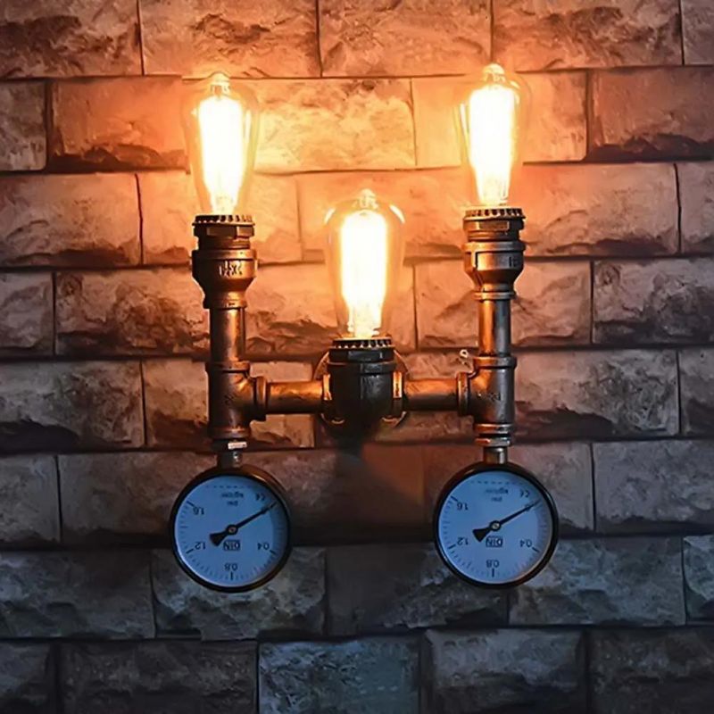 Vintage Industrial Water Pipe Wall Light Retro E27 Edison Wrought Iron Steampunk Lamp (WH-VR-90)
