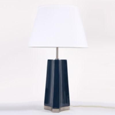 Blue Painted Ceramic Lamp Body and Stain Nickel Metal Lamp Base Table Lamp.