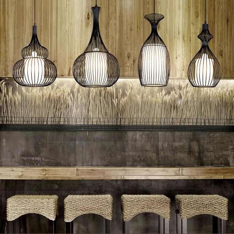 Black Chandeliers Iron Cage Hollow American Living Room Bar Decorative Industrial Chandelier (WH-VP-81)