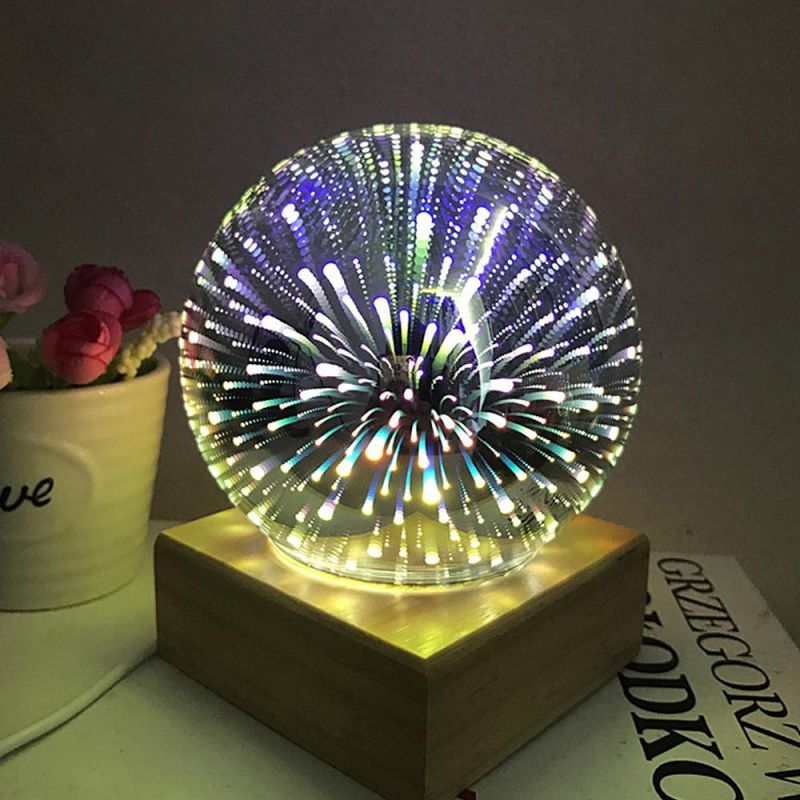 3D Glass Cover Magic Lamp, Silver Lantern LED Bedside Bedroom, Creative Lighting Table Lamp
