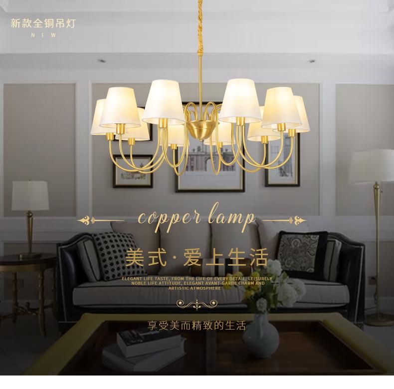 Dining Room High Ceiling Hanging Light Restaurant K9 Copper Large Modern Pendant Droplight for Living Room