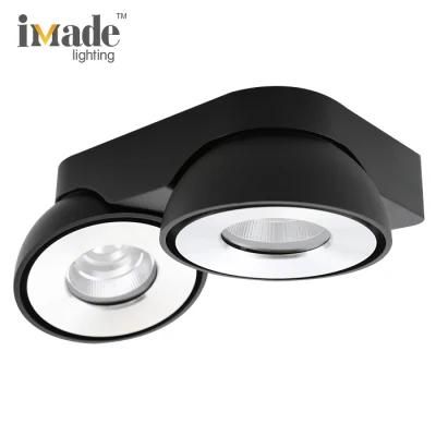 Double Head 2X9.3W Aluminum 3000K White Black 0-10V Dimmable LED Surface Mounted Downlight