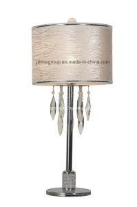 Phine Pd1767lm-01 Metal Desk Lamp with Fabric Shade Plated Chrome Table Lighting