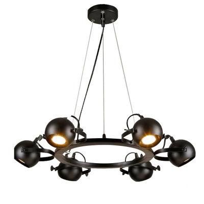 Vintage Iron Black 6 Light Chandelier Pendant Lamp European Antique for Indoor Decoration