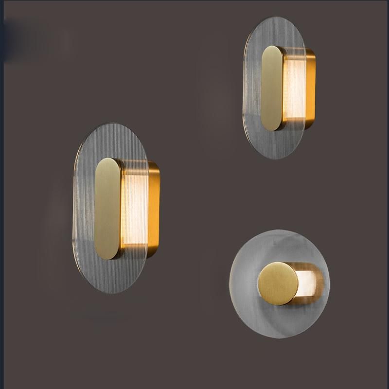 Postmodern Simple Copper Glass Wall Lamp Living Room Bedroom Art Light