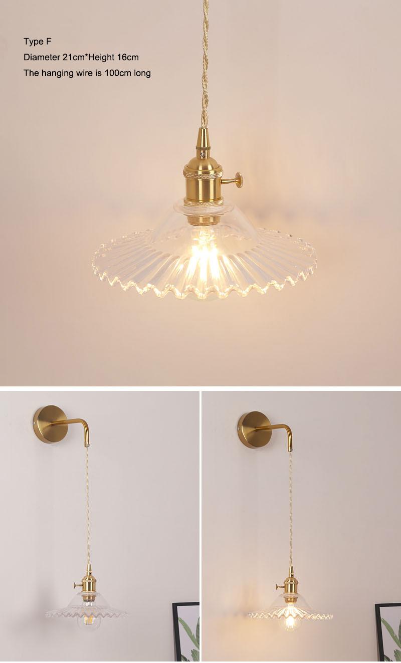 Nordic Postmodern Bedroom Bedside Living Room Glass Wall Lamp Light Luxury Copper Lamp