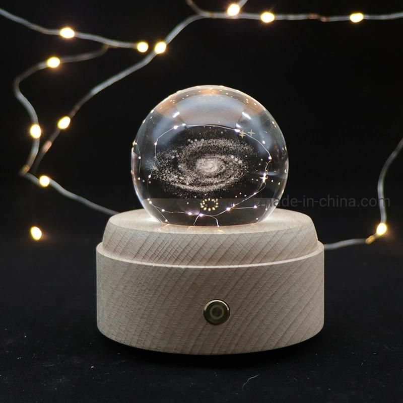 2022 Decorative Light Gift Ferris Whee 3D Glass Night Light 5V USB Desk Table Lamp with Music Box