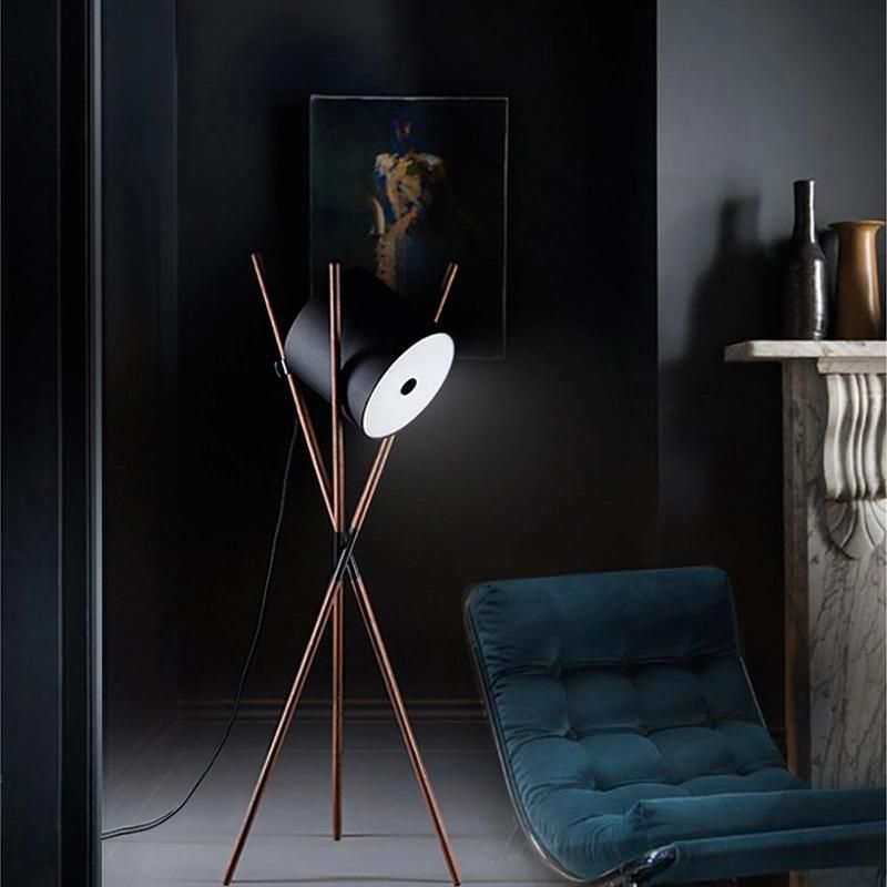 Designer Walnut Solid Wood Three Corner Table Lamp Nordic Lying Drum Model Room Creative Post Modern Three-Legged Leather Floor Lamp