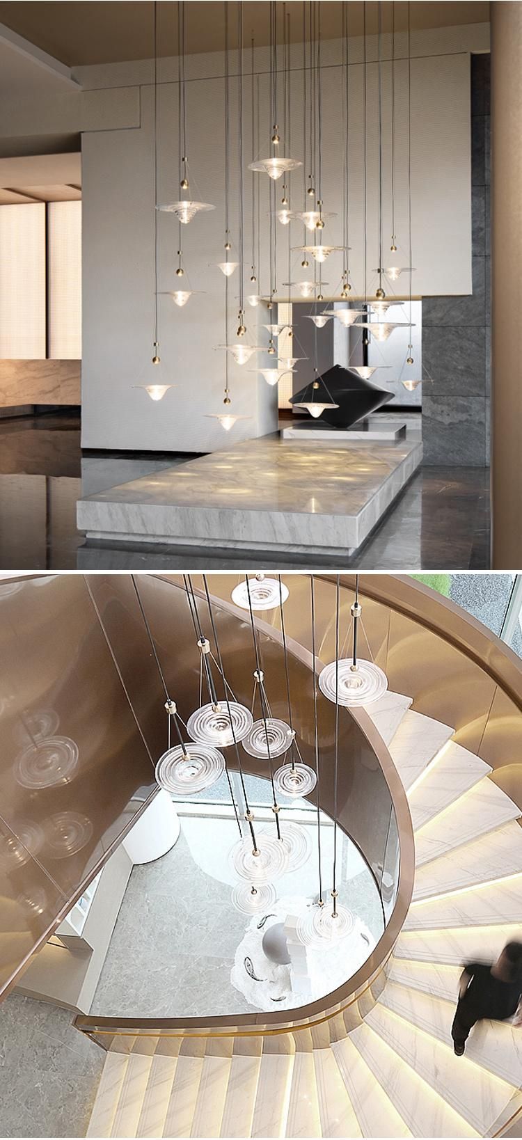 Large Custom Glass Chandelier Long Stair Pendant Light