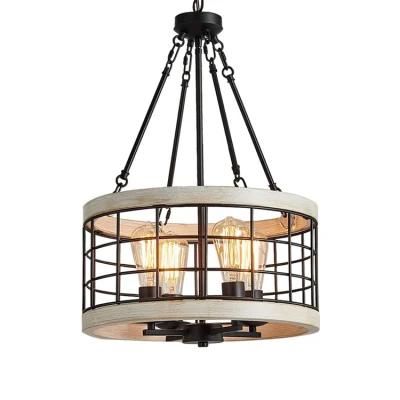 LED European Indoor Light Living Room Retro Industrial Style Wrought Iron Wooden Chandelier