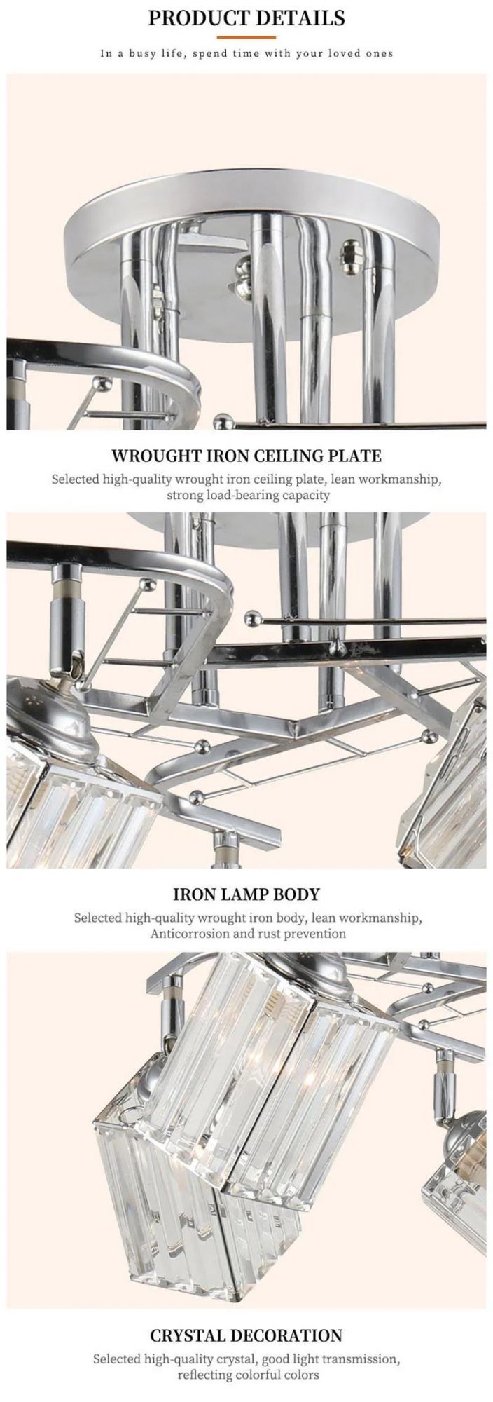 High Quality Home Decoration Living Room Glass Iron Crystal LED Ceiling Light