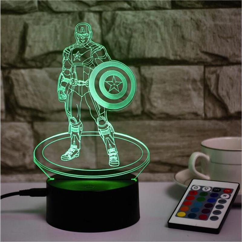 3D Illusion Captain America Desk Lamp Dimmer Lamps Study Light Table Lamp, 3D LED Night Light Kids Desk Lamp Bedroom Decoration Esg15676