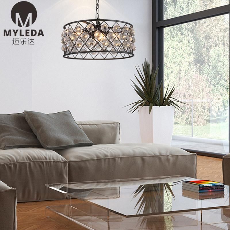 Industrial Vintage Wrought Iron Crystal Chandelier LED Pendant Lamp